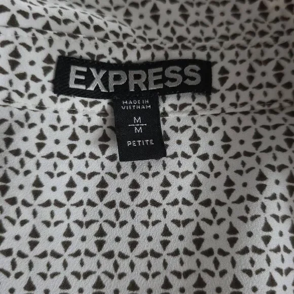 Express Women's Size Medium Petite Cream Gray Pattern Button Down Shirt Dress - Picture 6 of 7